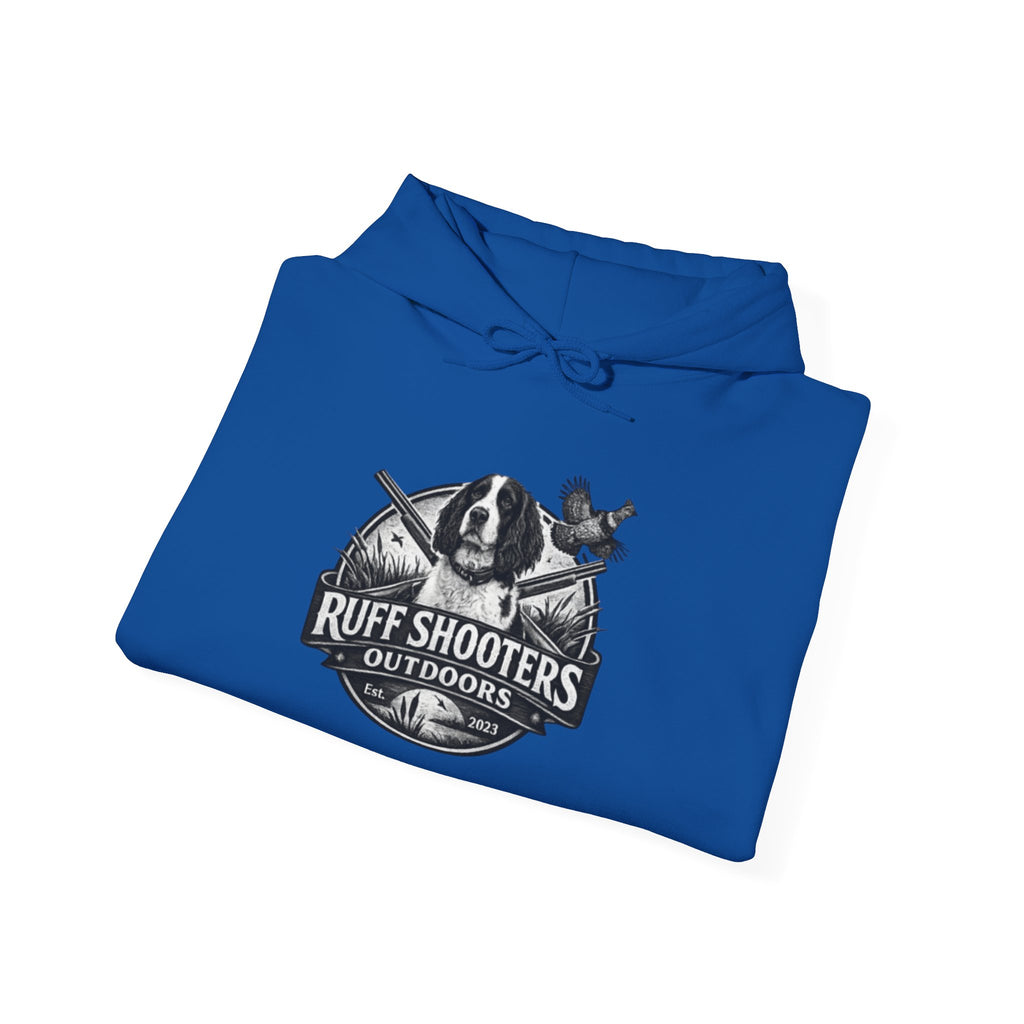 Grouse Logo Outdoors Hoodie — Ruff Shooters R.S.O. Hunting & Wildlife Graphic Hooded Sweatshirt
