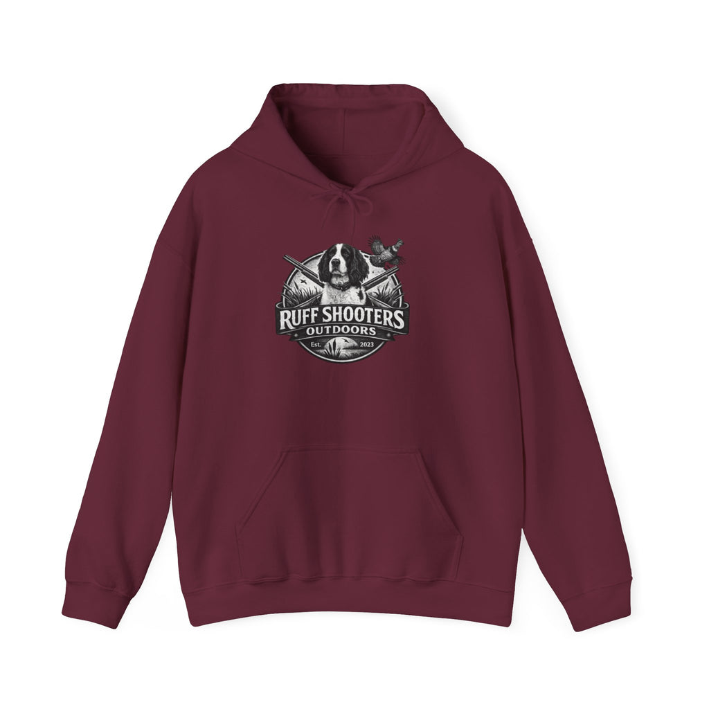 Grouse Logo Outdoors Hoodie — Ruff Shooters R.S.O. Hunting & Wildlife Graphic Hooded Sweatshirt